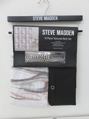 (#97) Steve Madden 14pc Textured Bath Shower Curtain Liner Set
